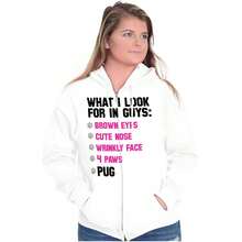 What Look In Guys Pug Owner Dog Lady Zip Hoodie Sweatshirt Women - 白色 - 查看 1