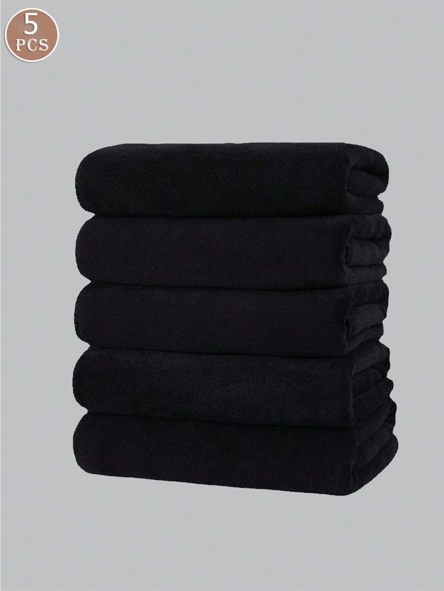 5pcs Black Quick-Dry Highly Absorbent Multipurpose Towels For Home Use