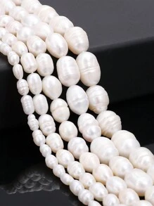 10 颗不对称天然淡水珍珠散珠，米粒形间隔珠，适合制作珠宝、DIY 时尚手链、项链、配饰 - 珍珠 - 查看 2