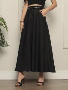 Long Tailored Skirt With Belt Moda Elegancia - màu đen - Xem 2