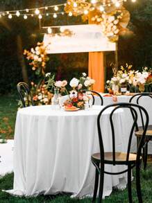 1pc Round White Tablecloth, Polyester Round Table Cover, Suitable For Round Tables, Stain And Wrinkle Resistant, Washable For Wedding, Party, Home Decor, Dining Tables, Buffet And Camping