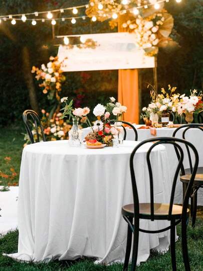 1 pieza Mantel de mesa redondo blanco, cubierta de mesa redonda de poliéster, adecuada para mesas redondas, resistente a manchas y arrugas, lavable para bodas, fiestas, decoración del hogar, mesas de comedor, buffet y campamento