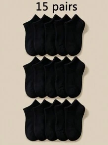 30 Pairs Children's Solid Color Classic Casual Sports Socks, Comfortable & Breathable & Suitable For Daily Wear And Back To School Season - Black - View 46