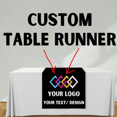 1pc CUSTOM Table Runner, Custom Table Banner. Personalized Table Runner Cloth Custom With Your Design For Weddings, Parties, Trade Shows, Event