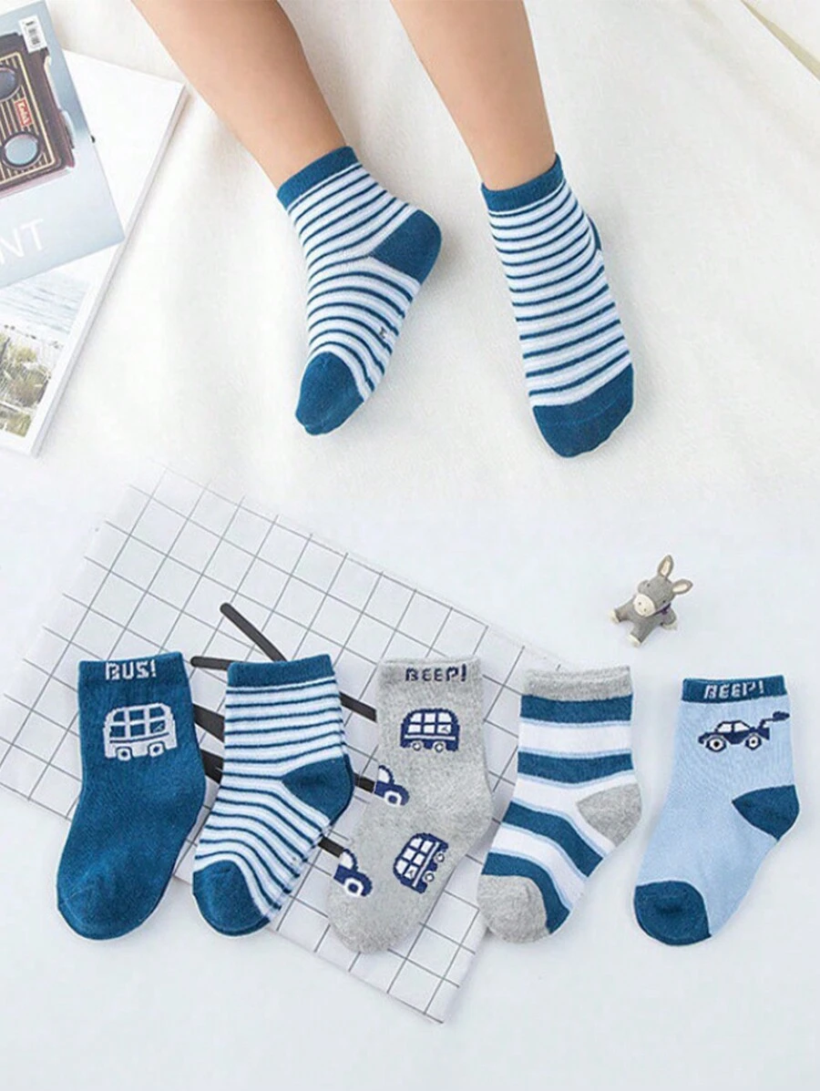 5 đôi tất dài đến giữa bắp chân cho bé trai có họa tiết ô tô nhiều màu sắc, phù hợp để mặc hàng ngày, mọi mùa - Nhiều màu - Xem 1