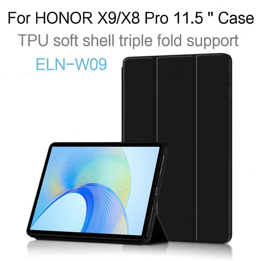 1 pieza Funda negra para HONOR Pad X9 de 11.5 pulgadas (HLN-W09) 2023 Soporte para tableta Honor X8 Pro Funda con tapa posterior de PU - Negro - Ver 1