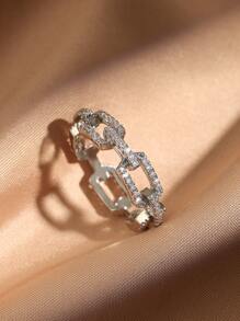 rakol 2pcs Silver-Tone Minimalist Cubic Zirconia Decorated Women's Ring Set - Silver - View 5