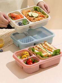 1 件带盖便携式午餐盒，3 格食物储存容器，防漏便当盒，适用于学校、工作、露营、野餐、学习、厨房储物盒、橱柜整理器、厨房配件 - 彩色 - 查看 3