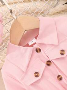 Vestito casual con maniche lunghe e colletto, di colore unito, con cappello e cintura, adatto per ragazze giovani - Rosa - Visualizzare 4