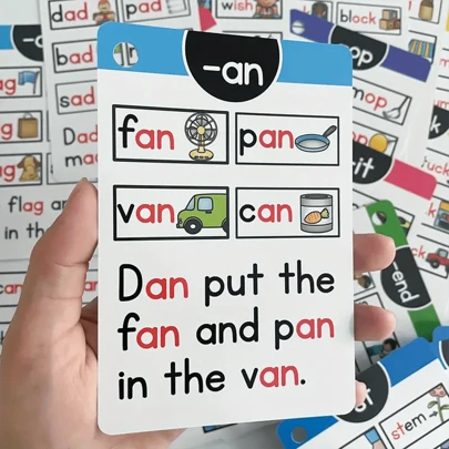 I Can Read Phonics CVC Word Learning Flashcards, English Flashcards, Educational Learning Toys, Learning School Classroom Supplies, Educational Reading Toys For Indoor And Outdoor Reading (Some Accessories Are Random, With Two Metal Rings Included), Best Gift (Style Random)