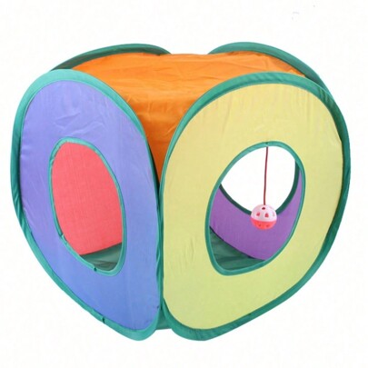 Square Cat Rainbow Tunnel, Christmas Tunnel, Foldable Cat Crawl Tube, Pet Cat Hideaway Toy
