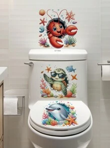 mama look 1 件/2 件/3 件卡通海洋动物马桶贴纸适用于浴室马桶贴纸装饰可移除 PVC 马桶座贴花壁画、贴纸、墙贴花、乙烯基贴花用于家居装饰、春季装饰品让您的家焕然一新、拉玛装饰贴纸 - 彩色 - 查看 13