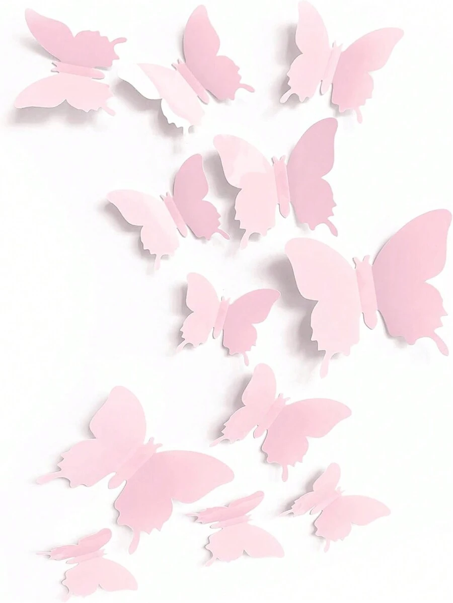 Cute Pink Butterfly Wall Decor 12pcs, Girls Room Wall Decals, Danish Pastel Aesthetic Butterflies Stickers For Nursery Decorations, Baby Toddler Room Decor For Girls(Pink, Blue, Yellow, Purple, White)Baby Shower Family Decorations Gifts
