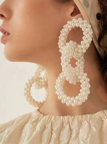 复古超大双/三圈珍珠耳环，时尚潮流设计