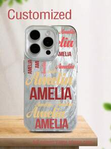 1pc Customized Text/Name Feather Mesh Lens Protection Phone Case Compatible With IPhone 16/15/14/13/12/11 Pro Max