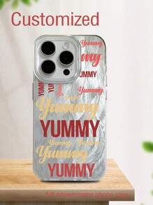 1pc Customized Text/Name Feather Mesh Lens Protection Phone Case Compatible With IPhone 16/15/14/13/12/11 Pro Max