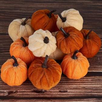 4pcs Pumpkin Decor, Artificial Fake Velvet Fabric Pumpkins Decoration For Fall Home Farmhouse Harvest Thanksgiving Decorative,Christmas
