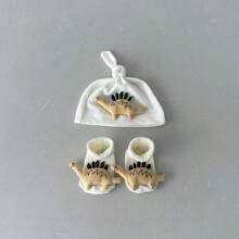 1 conjunto Gorro de Bebê Recém-Nascido com Impressão Fofa de Dinossauro, Combo de Meias, Primavera Outono