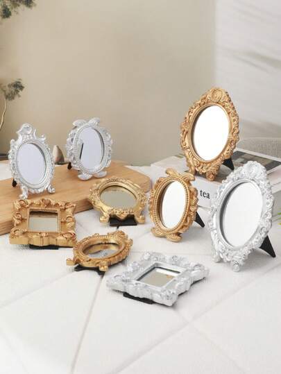 1 قطعة مرآة يد زخرفية من الراتنج بطراز قصر عتيق، للمكياج، رخيصة، ديكور الغرفة، الخزانة، السفر، غرفة النوم، اكسسوارات المكياج، مرآة، مرآة الخزانة، مرآة صغيرة، مرآة مدمجة، مرآة صغيرة، مرآة يد