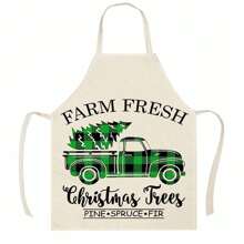 1 件圣诞老人、驯鹿、雪花印花亚麻时尚围裙，适合圣诞节、家庭清洁、厨房烹饪、家居使用 - 彩色 - 查看 15