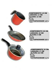 Pan Set 16 Frying Pan 16 And Mug 12 Marcolar Nonstick - 紅色 - 查看 3
