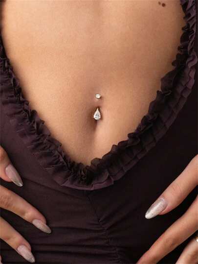 1 件装不锈钢简约性感水滴锆石肚脐环，适合女性日常佩戴