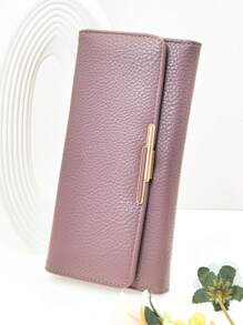 MINGYOU 新款女士多功能大容量钱包，时尚经典搭扣翻盖简约多卡位手机钱包，卡包，长款钱包 - 紫色 - 查看 2