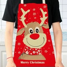 1 件装狗、鹿、浣熊 3D 图案亚麻围裙，适用于厨房、烹饪、家居使用 - 彩色 - 查看 10