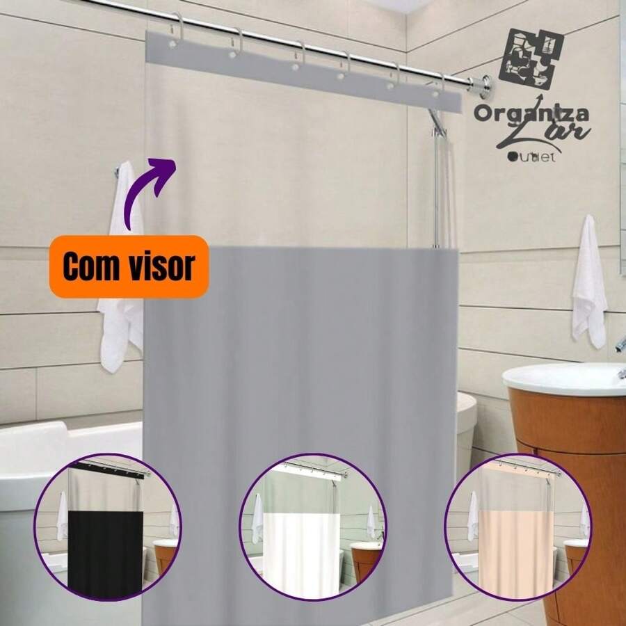 Bathroom Shower Curtain With Smooth Anti-Mold Display With Color Hook - Xám - Xem 1