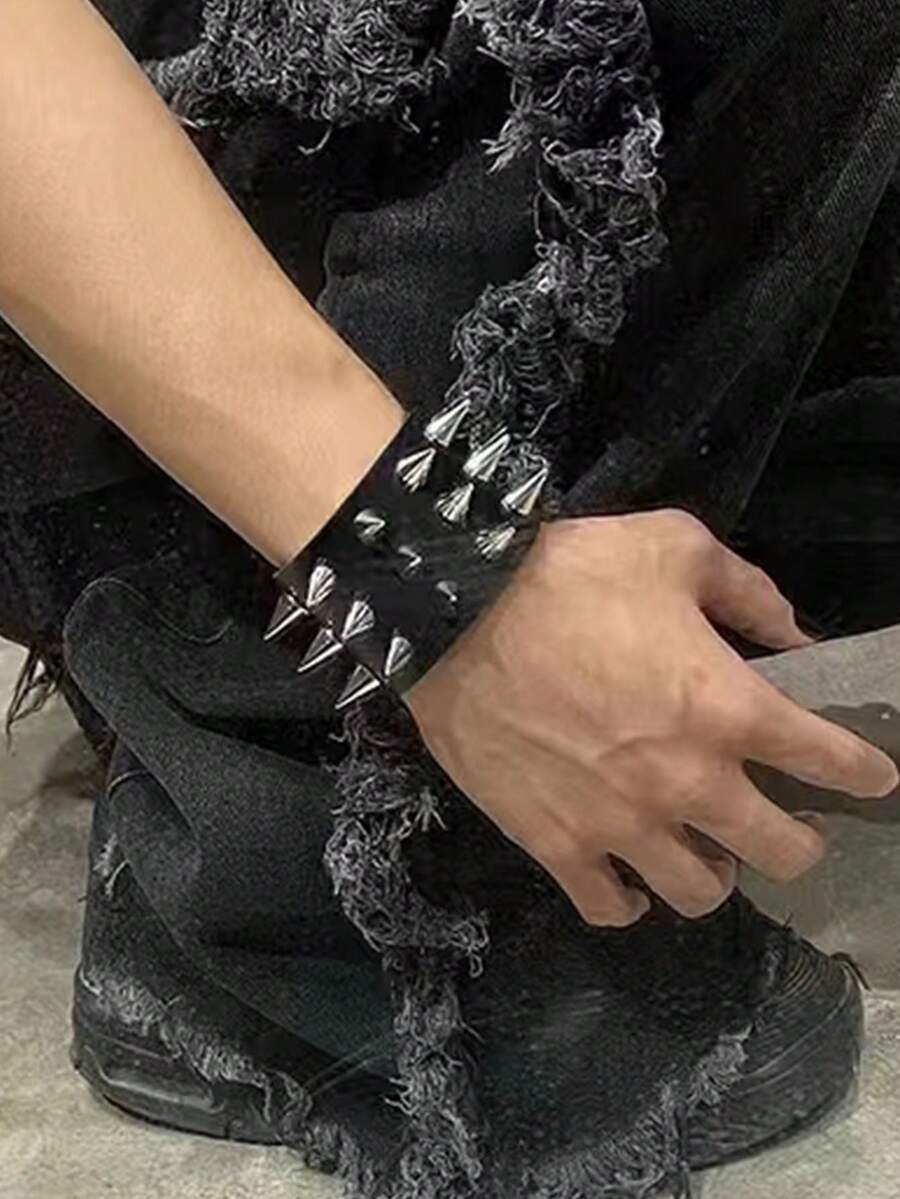 Pulseira Gótica Harajuku Lolita para Cosplay Feminino, Pulseira de Couro Punk Rock Rebite Rebitado Legal Unissex, Joia de Mão Gótica para Roupas de Festa de Mulheres e Meninas