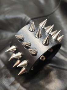 Pulseira Gótica Harajuku Lolita para Cosplay Feminino, Pulseira de Couro Punk Rock Rebite Rebitado Legal Unissex, Joia de Mão Gótica para Roupas de Festa de Mulheres e Meninas