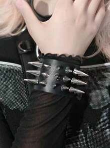 Pulseira Gótica Harajuku Lolita para Cosplay Feminino, Pulseira de Couro Punk Rock Rebite Rebitado Legal Unissex, Joia de Mão Gótica para Roupas de Festa de Mulheres e Meninas