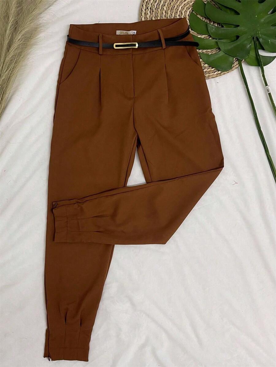 Women's Social Pants With Zipper Cuff - 棕色 - 查看 1