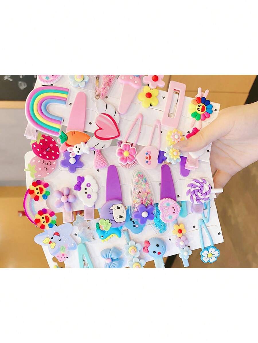 Kit With 6ps Women's Hair Clip With Design Hair Accessories Tic Tac Duckbill Card For Children Adult Children - 彩色 - 查看 1