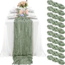 6/10pcs 35"X118" Lavender Green Balinese Gauze Table Runner, Soft Chiffon Bohemian Table Decor For Wedding, Birthday Party, Dining Room - Solid Color - View 7