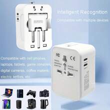 Universal Travel Adapter, Portable Worldwide All-In-One Plug Adapter With 3 USB Ports (2 USB C), International Converter Wall Charger World AC Power Adapter - For USA EU UK AUS - trắng - Xem 3