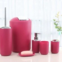 1件-7件/套浴室洗漱用品套装，包括花卉罐、牙刷杯、透明皂液器、马桶刷、漱口杯、垃圾桶家居浴室装饰秋季装饰返校 - 黑色 - 查看 25