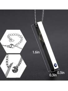 1pc Personalized Stainless Steel Engraved Bar Pendant With Birthstone Necklace For ID Gift For Couple Friend And Family