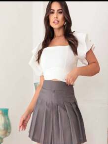 Pleated Tailor Skirt - 灰色 - 查看 1