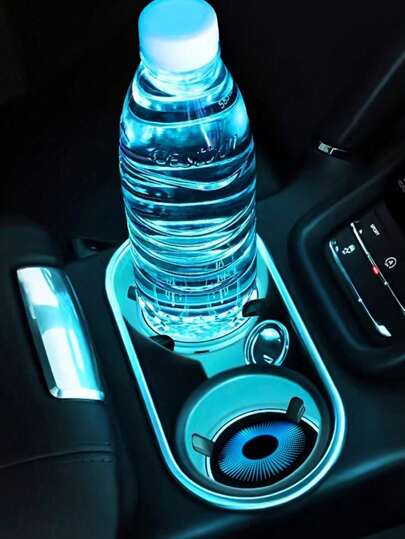 2pcs Car LED Luminous Coaster, 7-Color Changing USB Rechargeable Non-Slip Cup Mat, Atmosphere Light