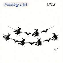 1 件恐怖黑色悬挂横幅 - 非常适合万圣节派对装饰，无需电源，万圣节装饰，家居装饰万圣节派对 - 黑色 - 查看 4