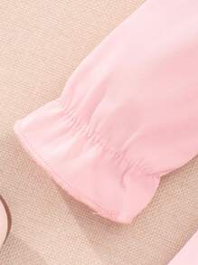 Vestito casual con maniche lunghe e colletto, di colore unito, con cappello e cintura, adatto per ragazze giovani - Rosa - Visualizzare 7