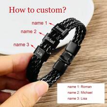 1 pieza Pulsera de PU grabada personalizadamente para hombres - Estilo de moda Brazalete personalizado con nombre con cuerda trenzada ajustable, regalo ideal para papá, esposo, hijo, tío, abuelo - Multicolor - Ver 7