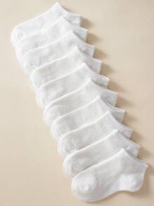 10對兒童白色經典休閒運動襪，舒適透氣，適合日常穿著和返校季，包括赤腳穿著