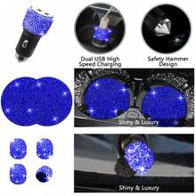 27pcs Bling Car Accessories Set For Women, Bling Steering Wheel Covers Universal Fit 15 Inch, Bling License Plate Frame,  Phone Holder, Car Coasters