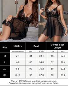 Women Babydoll Lingerie Sexy Lace Boudoir Honeymoon Sleepwear Chemise Teddy V Neck Nightgown Open Front Negligee Lingeries Set Dress - 藏蓝色 - 查看 9