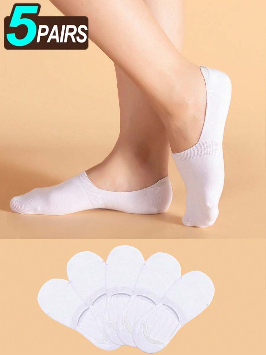 5/10 Pairs Women Cotton Breathable White Ankle/Low Cut Socks, No Show Socks, Fashion - White - View 1