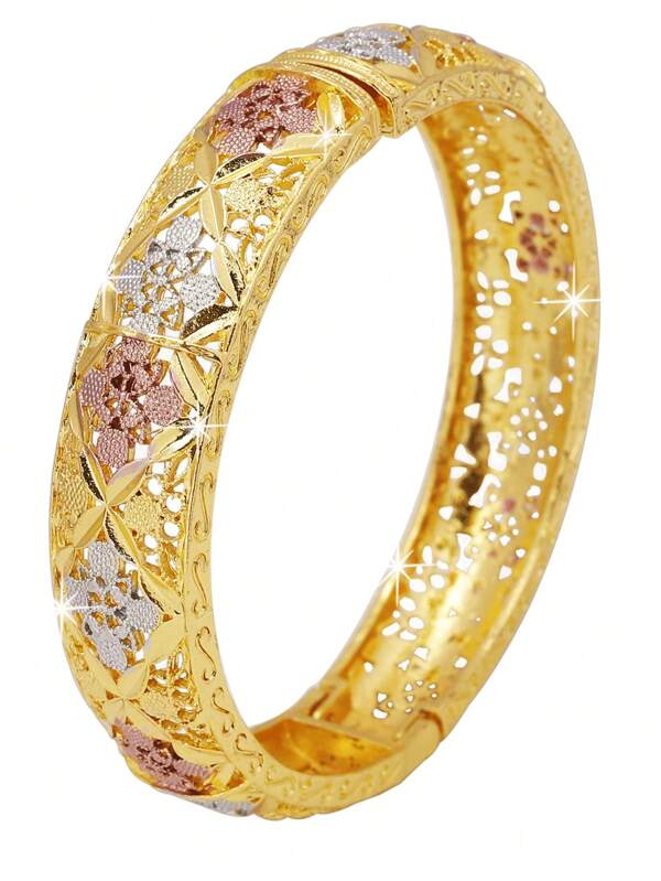 1 pieza Brazalete de aleación de zinc chapado en oro de 24k, accesorio diario de estilo Dubai para mujeres