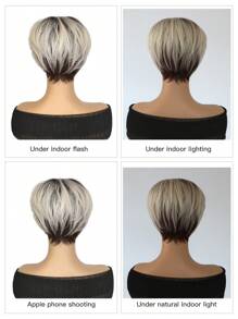 合成假发 - 8 英寸短发假发，带刘海，棕色至金色渐变色，高温纤维，适合日常佩戴，适合女性 - 漸變金色 - 查看 11