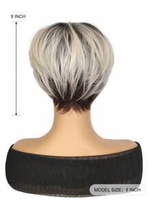 合成假发 - 8 英寸短发假发，带刘海，棕色至金色渐变色，高温纤维，适合日常佩戴，适合女性 - 漸變金色 - 查看 4